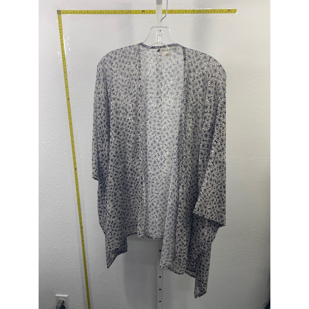 Piper & Sparrow Womens Black White Geometric Print Sheer Kimono Cardigan OS